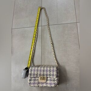 Elegant Tweed Crossbody Bag - Lavender and Cream Made in Italy